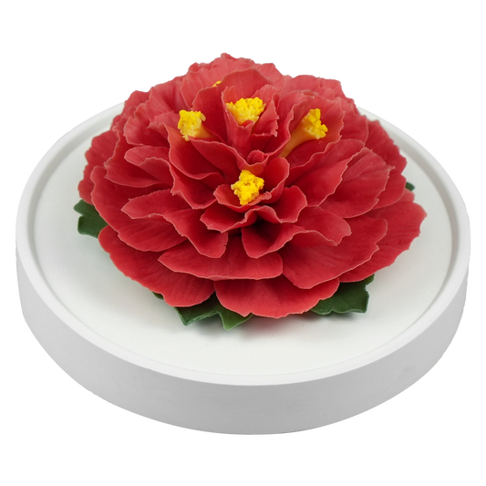 Luxury ceramic flower scent diffuser for home in red, azalea, displayed from side
