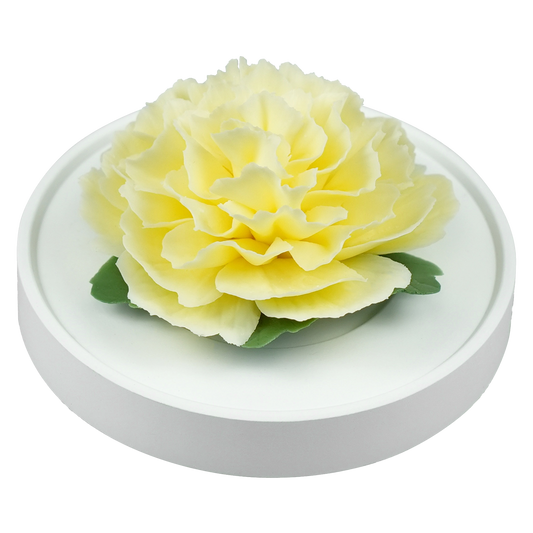 Luxury ceramic flower scent diffuser for home in yellow, carnation, displayed from side