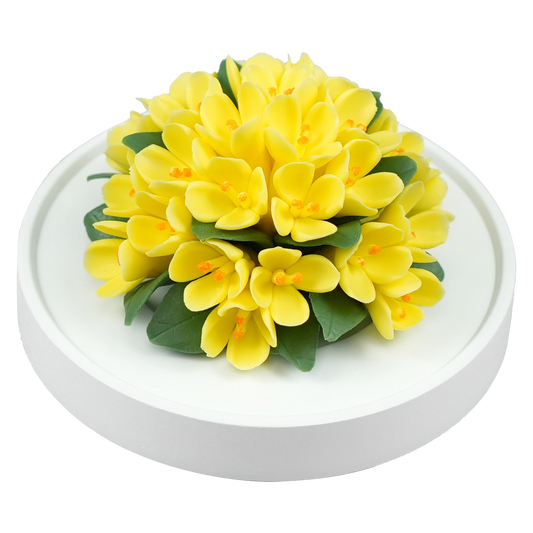 Luxury ceramic flower scent diffuser for home in yellow, fragrant olive, displayed from side
