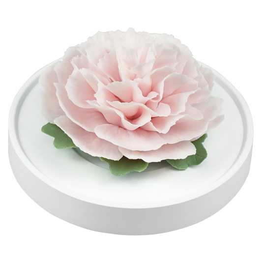 Luxury ceramic flower scent diffuser for home in pale pink, carnation, displayed from side