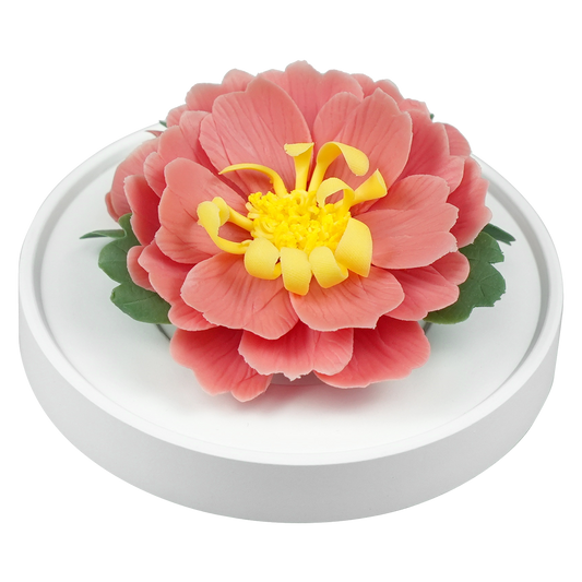 Luxury ceramic flower scent diffuser for home in red, tree peony, displayed from side
