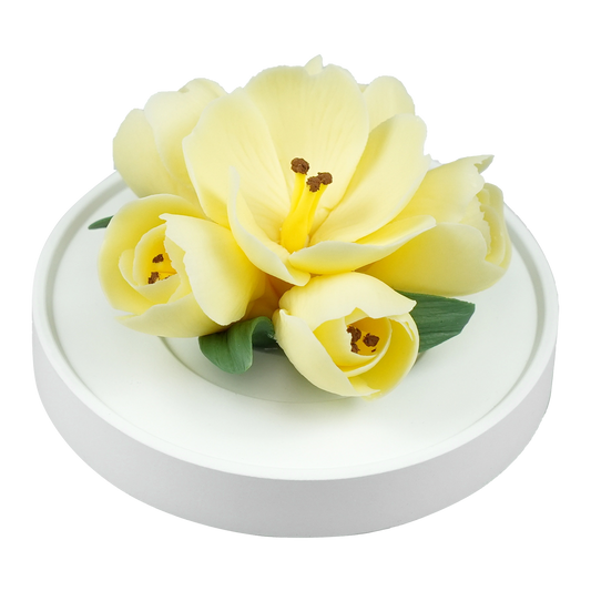 Luxury ceramic flower scent diffuser for home in yellow, tulip displayed from side