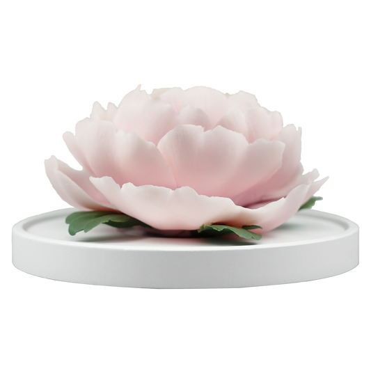Luxury ceramic flower scent diffuser for home in pink, peony, displayed from front
