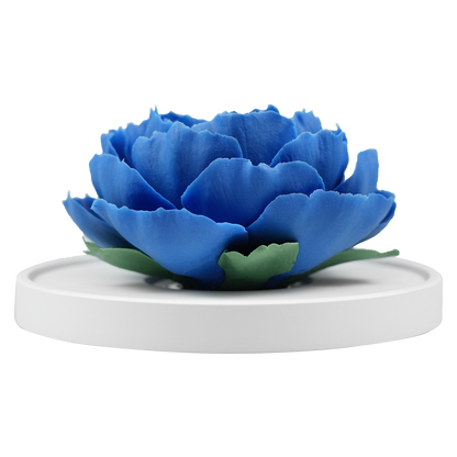Luxury ceramic flower scent diffuser for home in blue, peony, displayed from front