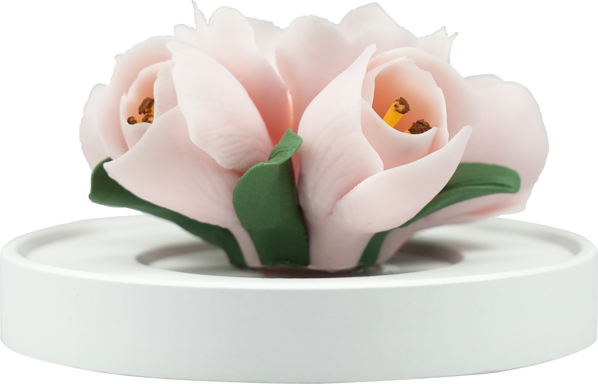 Luxury ceramic flower scent diffuser for home in pale pink, tulip, displayed from front