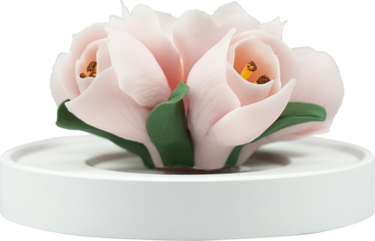 Luxury ceramic flower scent diffuser for home in pale pink, tulip, displayed from front