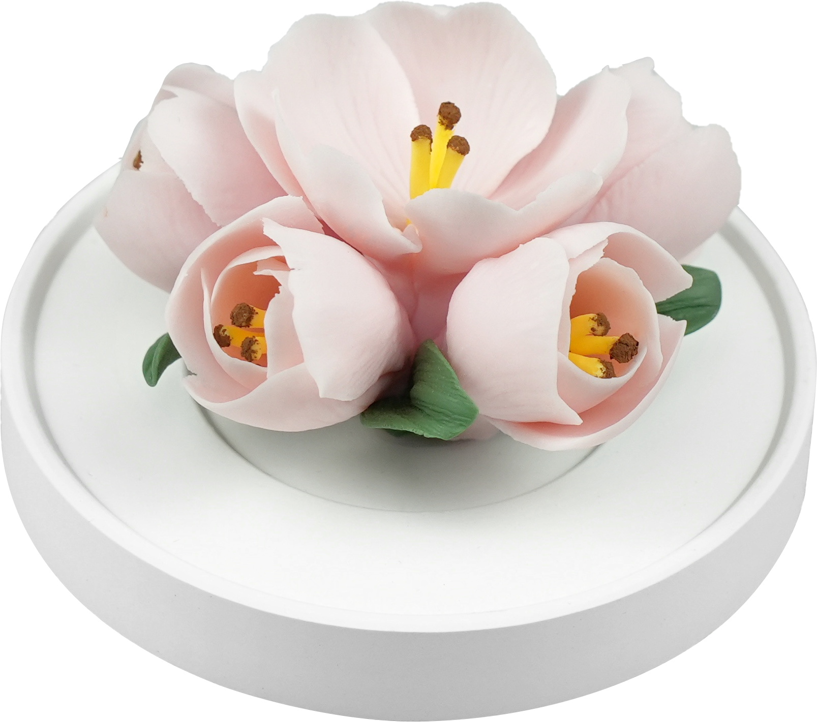 Luxury ceramic flower scent diffuser for home in pale pink, tulip, displayed from side