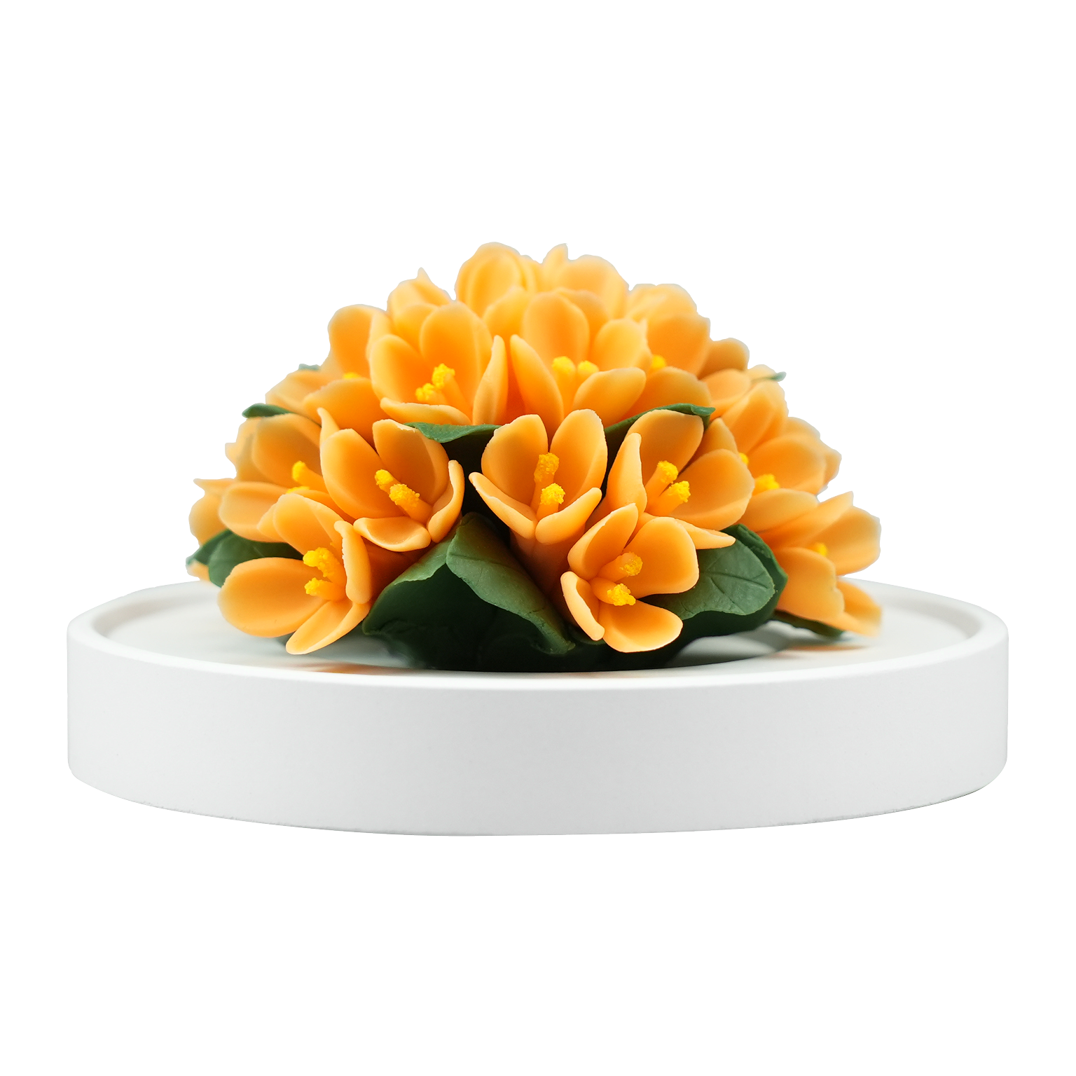 Luxury ceramic flower scent diffuser for home in orange, fragrant olive, displayed from front