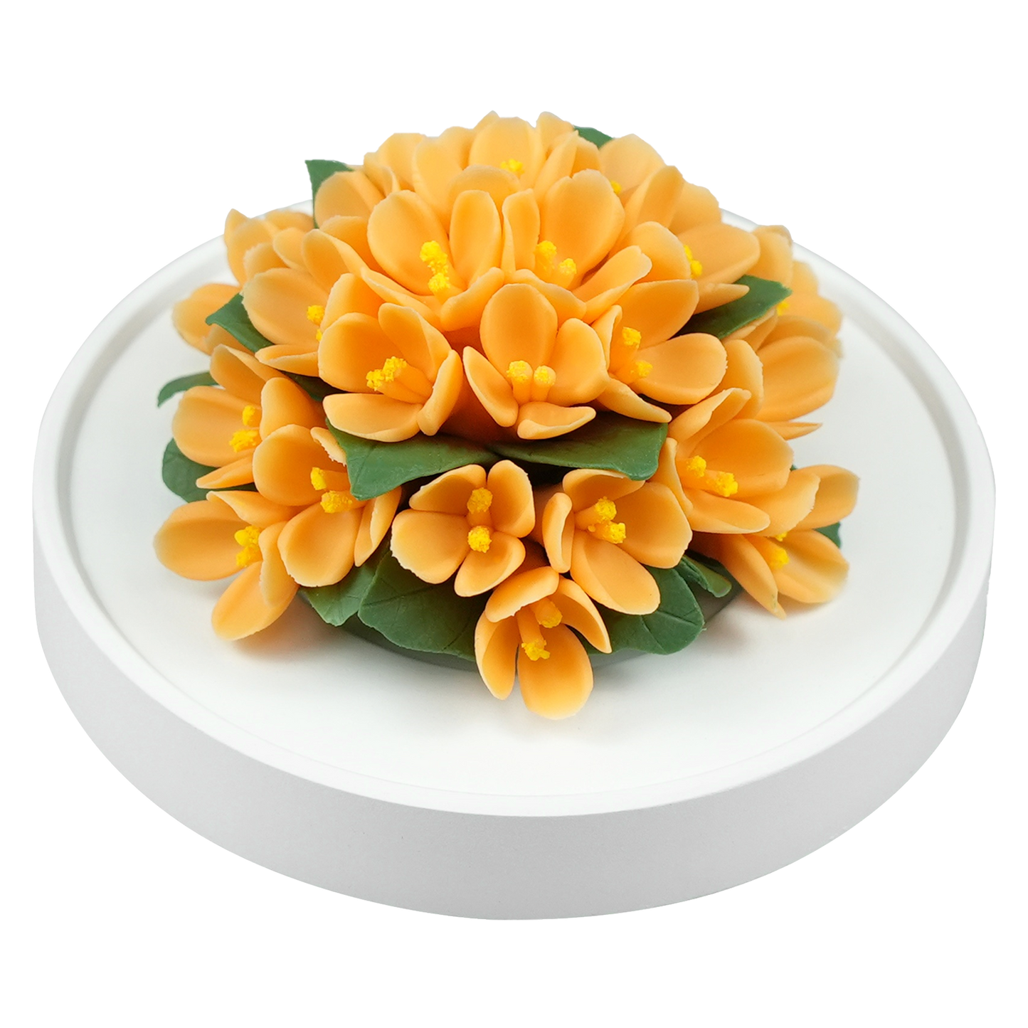Luxury ceramic flower scent diffuser for home in orange, fragrant olive, displayed from side
