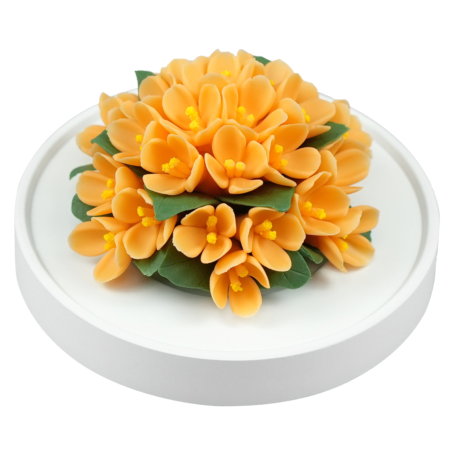 Luxury ceramic flower scent diffuser for home in orange, fragrant olive, displayed from side