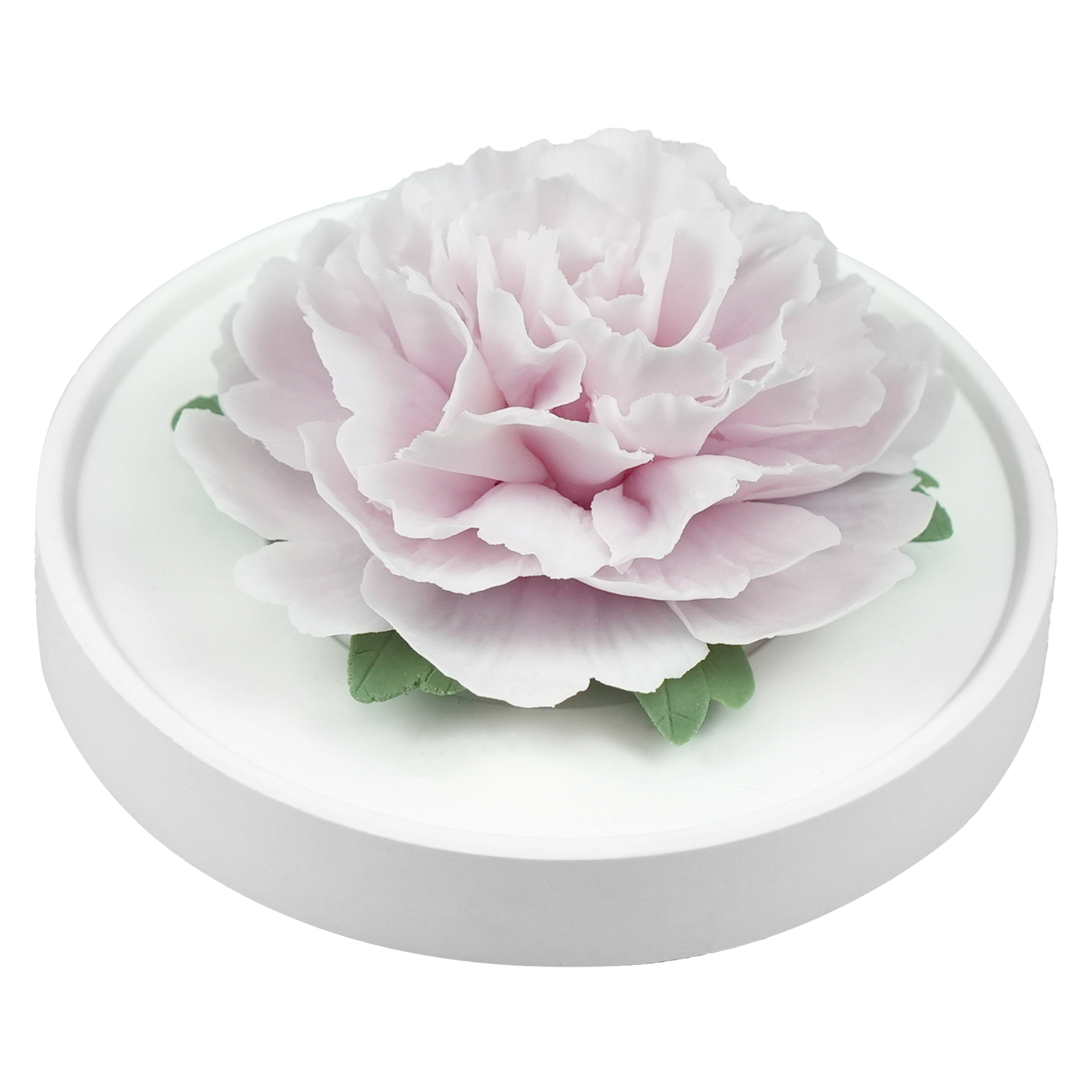 Luxury ceramic flower scent diffuser for home in pale purple, carnation, displayed from side