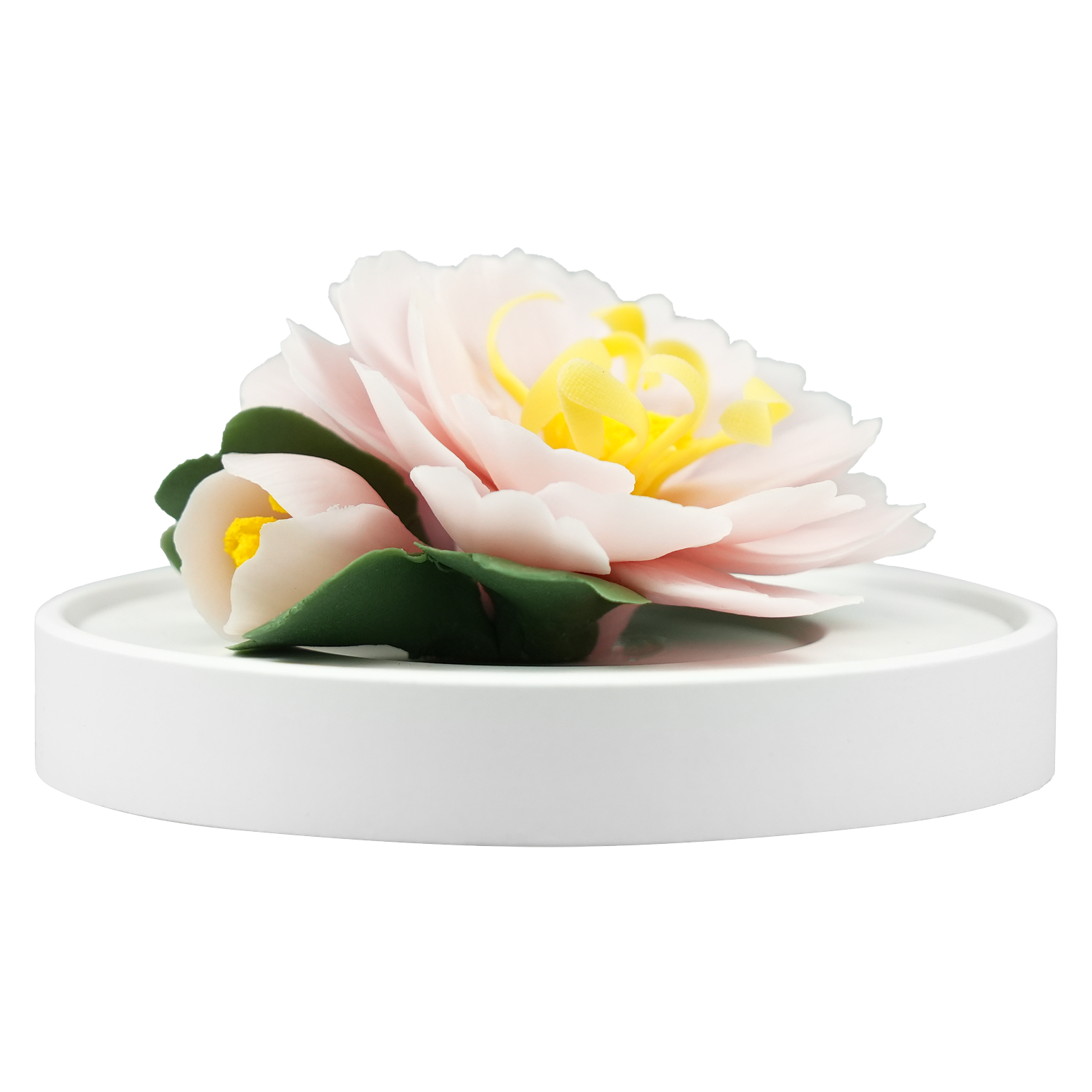 Luxury ceramic flower scent diffuser for home in pink, tree peony, displayed from front