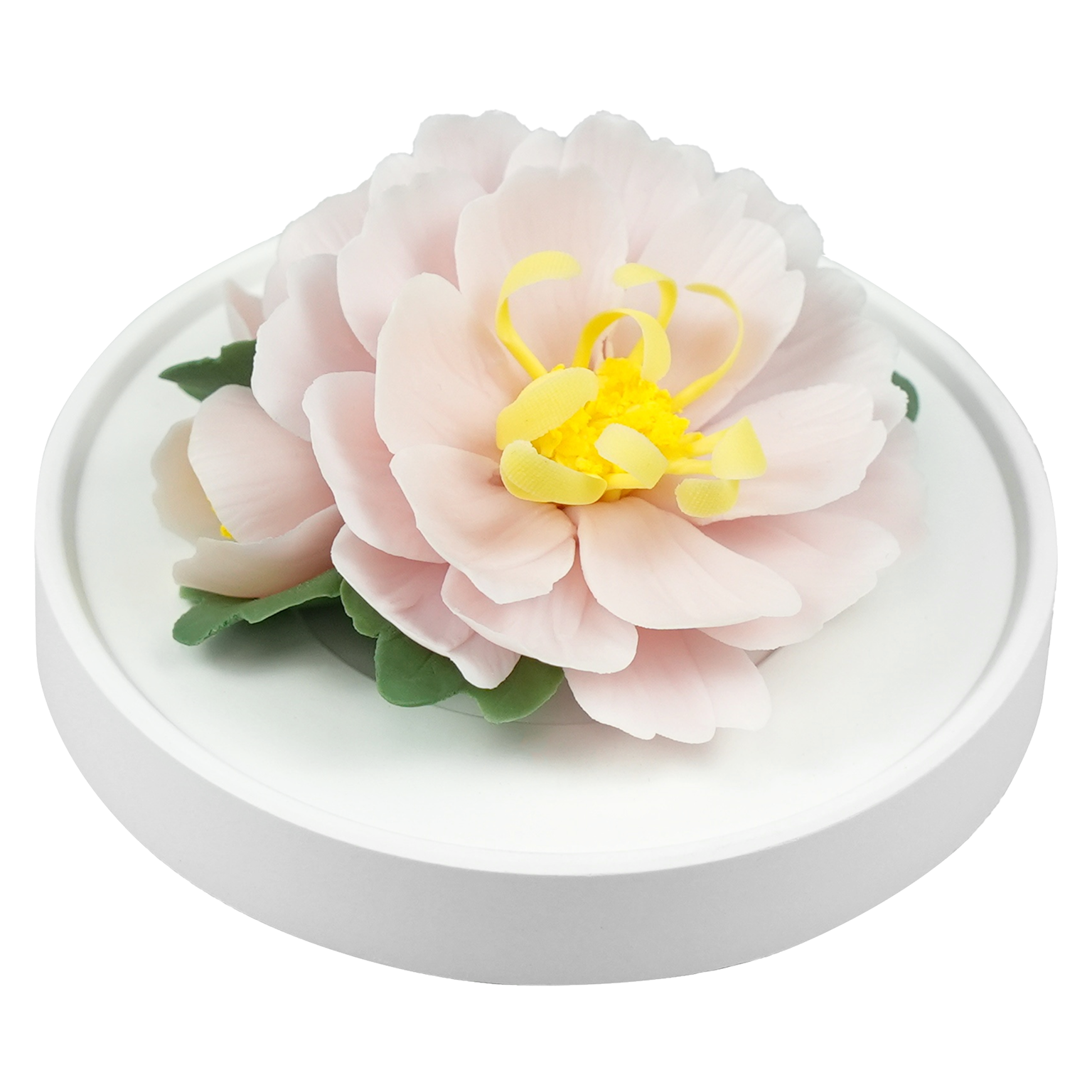 Luxury ceramic flower scent diffuser for home in pink, tree peony, displayed from side