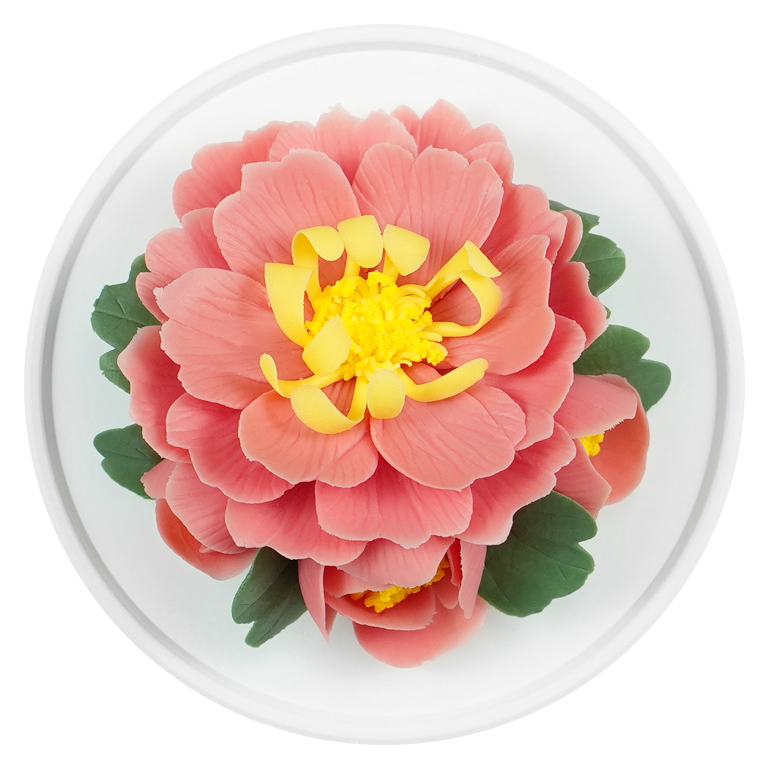 Luxury ceramic flower scent diffuser for home in red, tree peony, displayed from above
