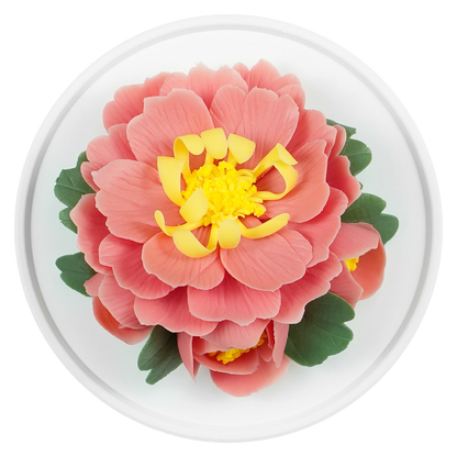 Luxury ceramic flower scent diffuser for home in red, tree peony, displayed from above