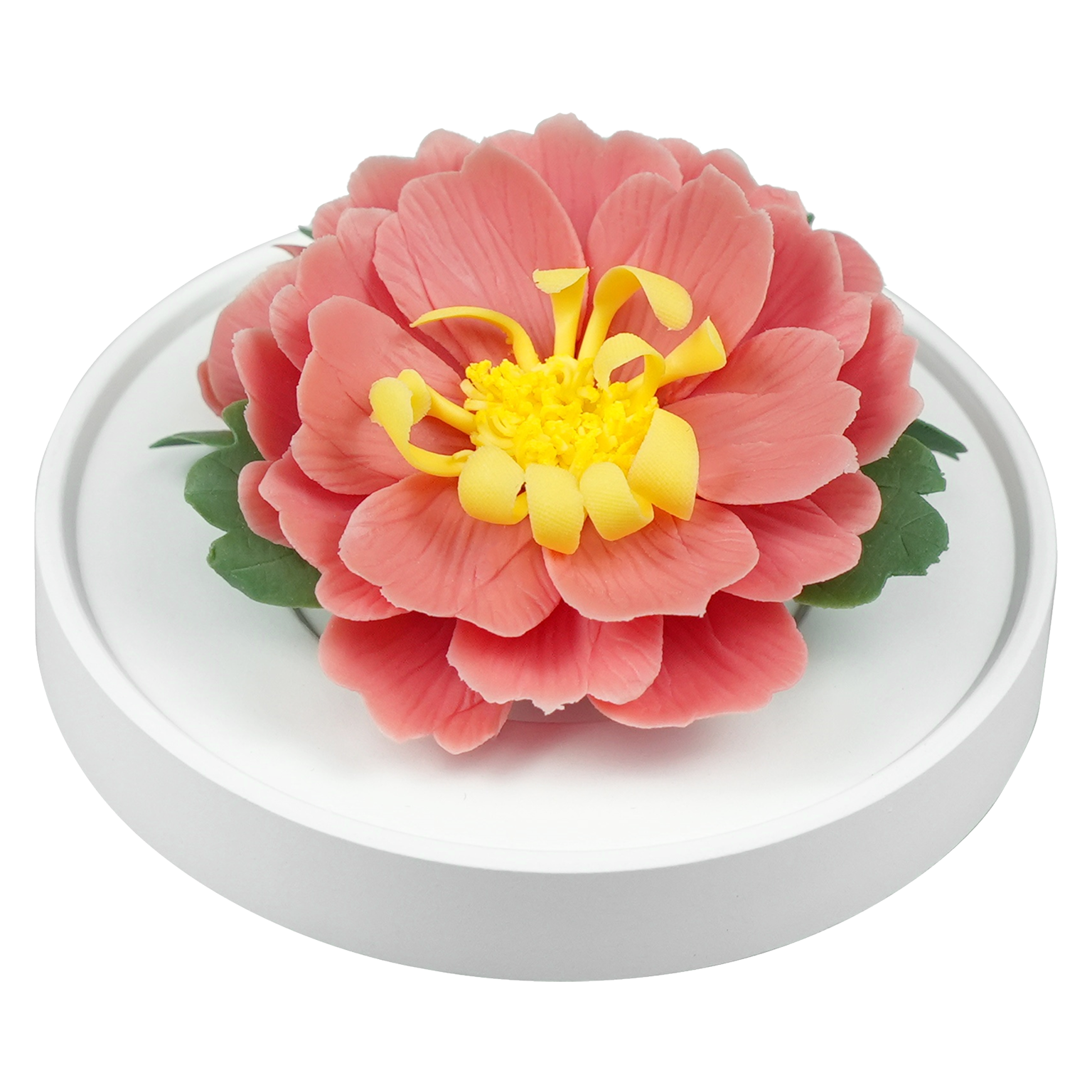 Luxury ceramic flower scent diffuser for home in red, tree peony, displayed from side