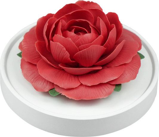 Luxury ceramic flower scent diffuser for home in red rose, displayed from side