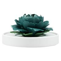 Luxury ceramic flower scent diffuser for home in dark green, peony, displayed from front