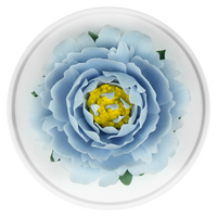 Luxury ceramic flower scent diffuser for home in light blue, peony, displayed from above