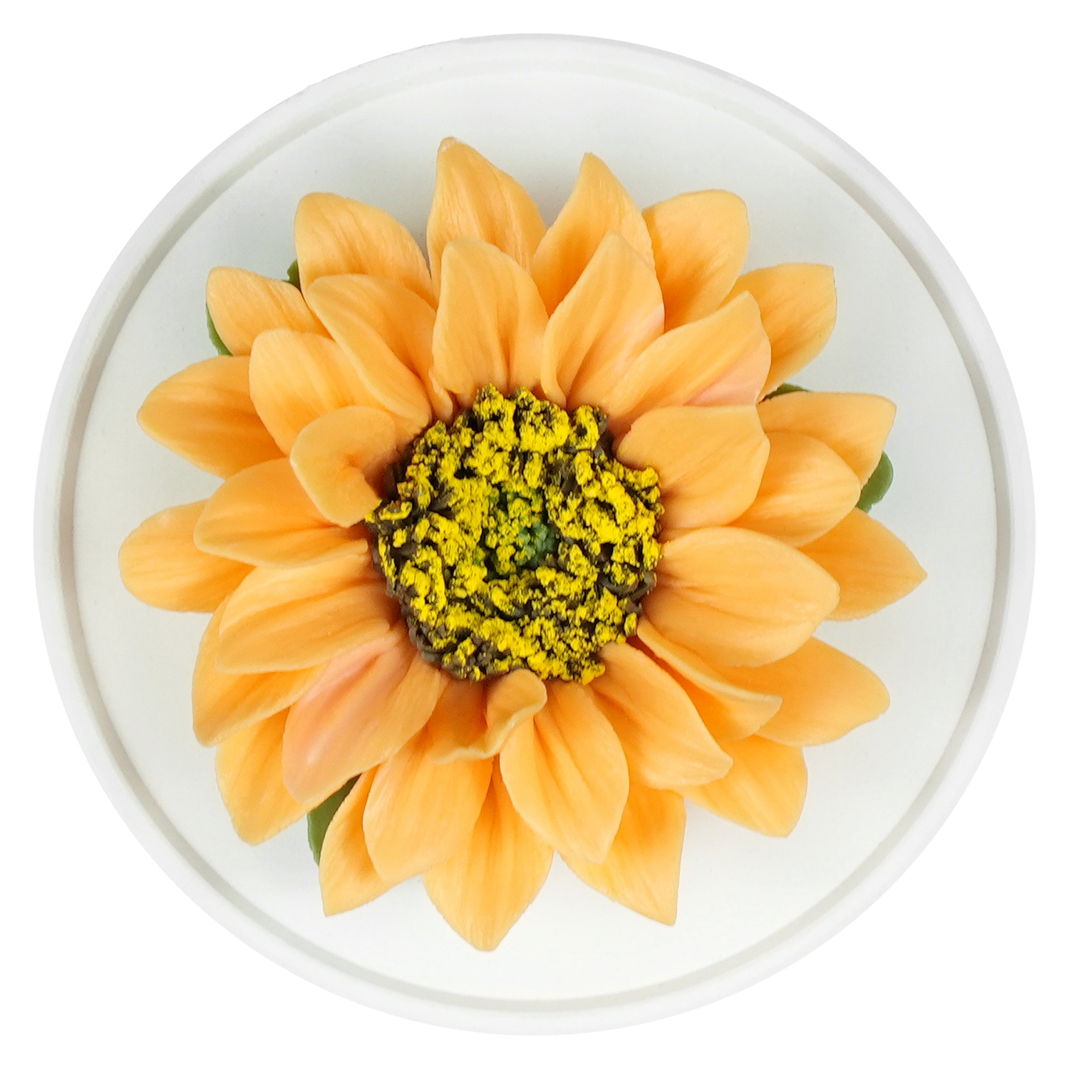 Luxury ceramic flower scent diffuser for home in orange, sunflower, displayed from above