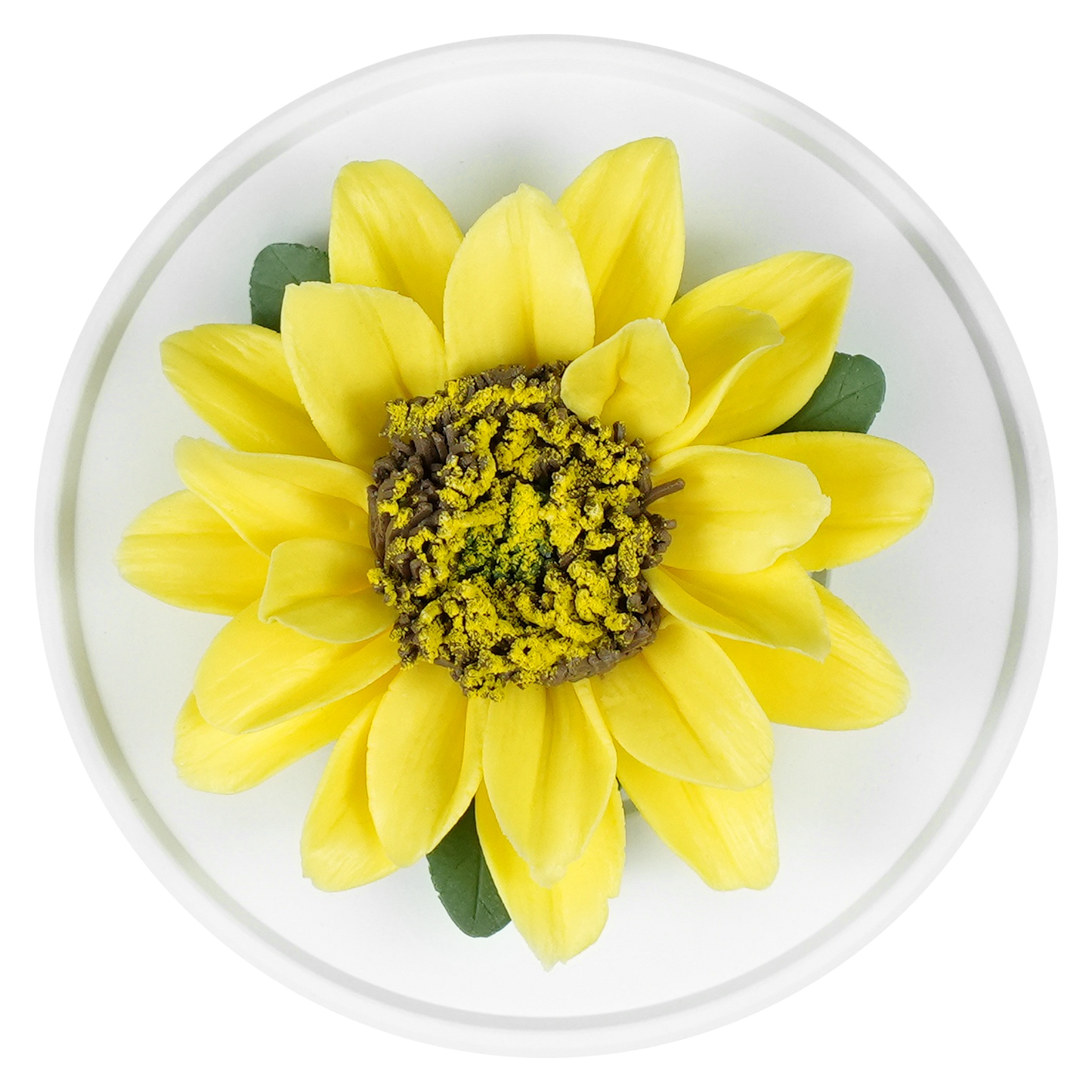 Luxury ceramic flower scent diffuser for home in yellow, sunflower, displayed from above