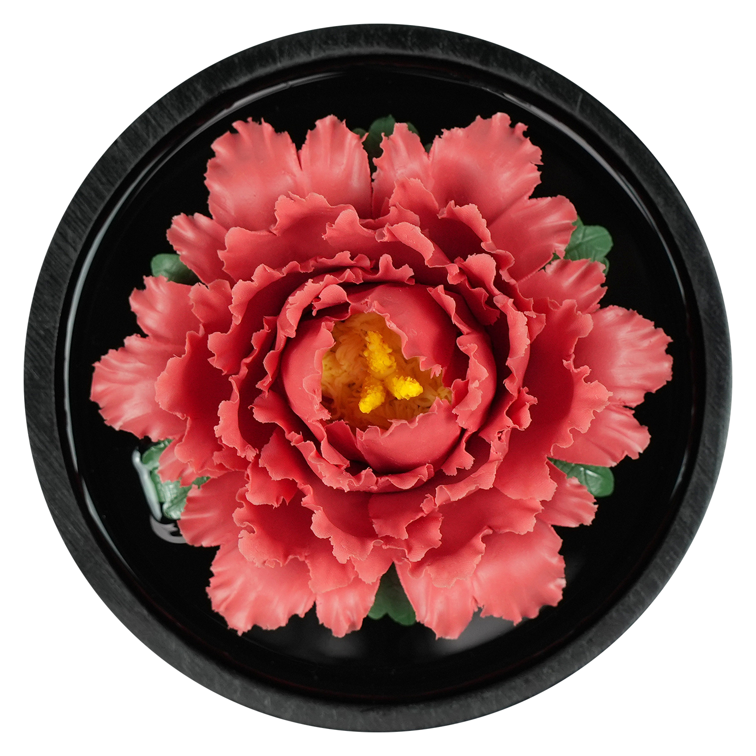 Luxury ceramic flower scent diffuser for home in red, peony, displayed from above