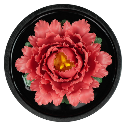 Luxury ceramic flower scent diffuser for home in red, peony, displayed from above