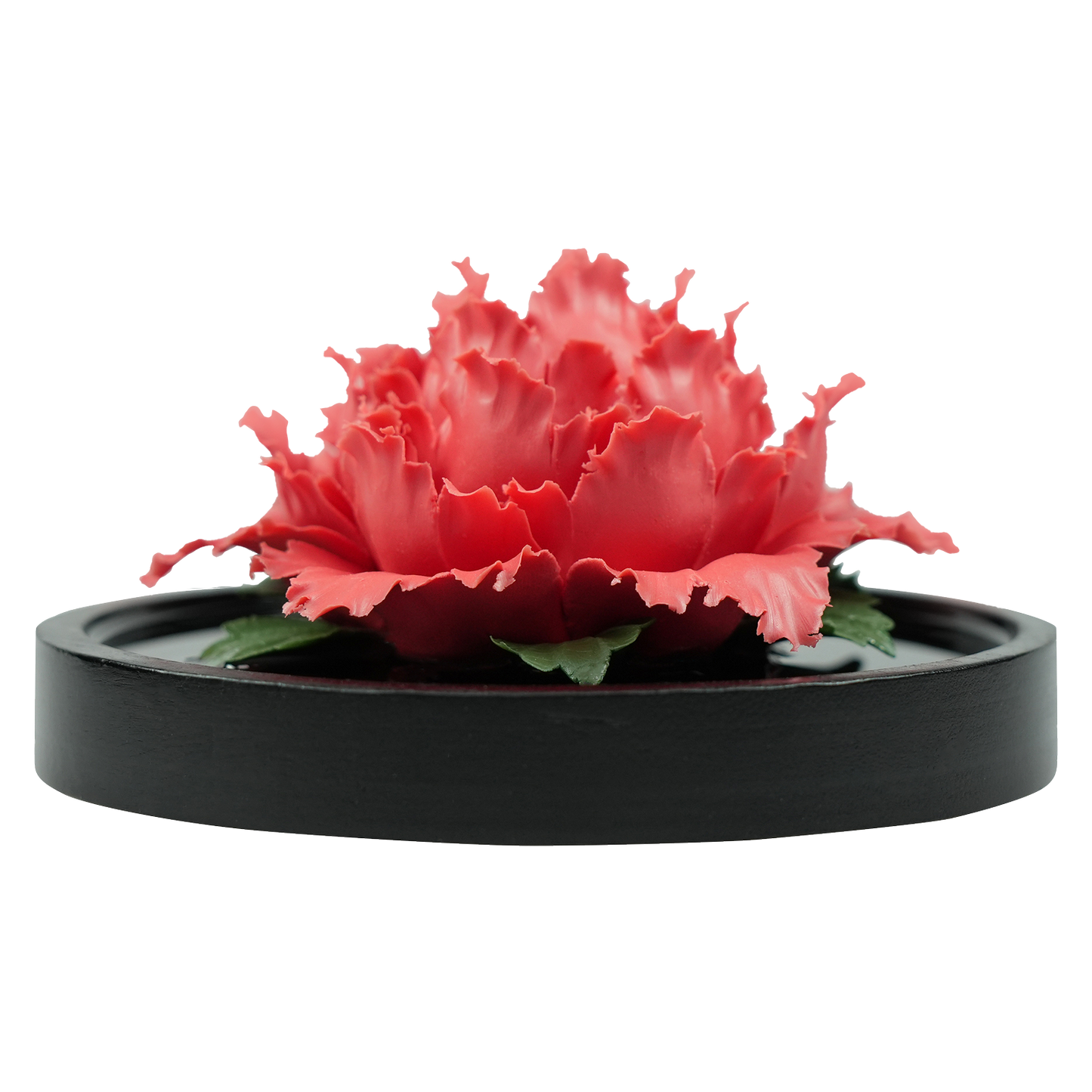 Luxury ceramic flower scent diffuser for home in red, peony, displayed from front