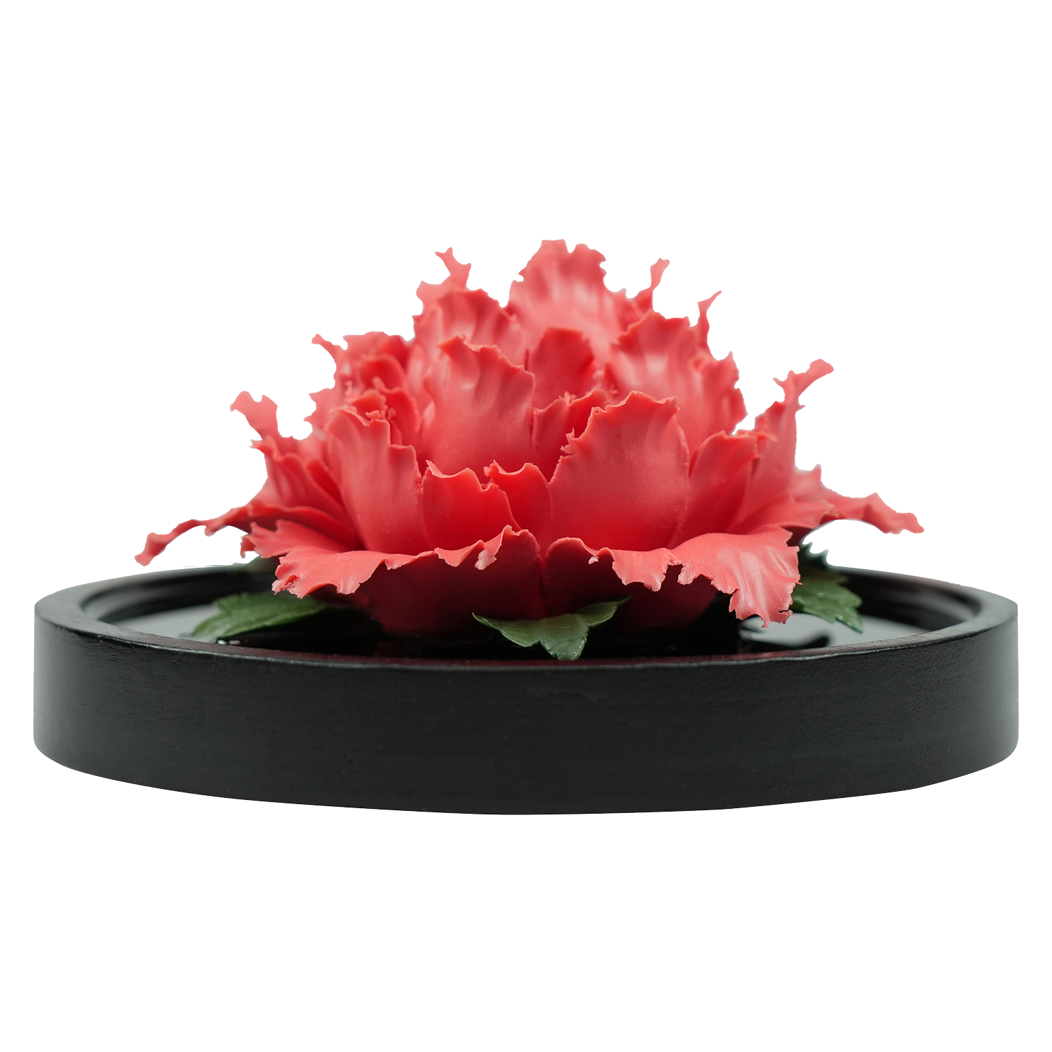 Luxury ceramic flower scent diffuser for home in red, peony, displayed from front