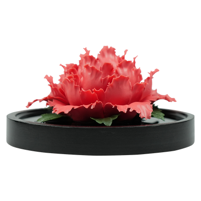 Luxury ceramic flower scent diffuser for home in red, peony, displayed from front