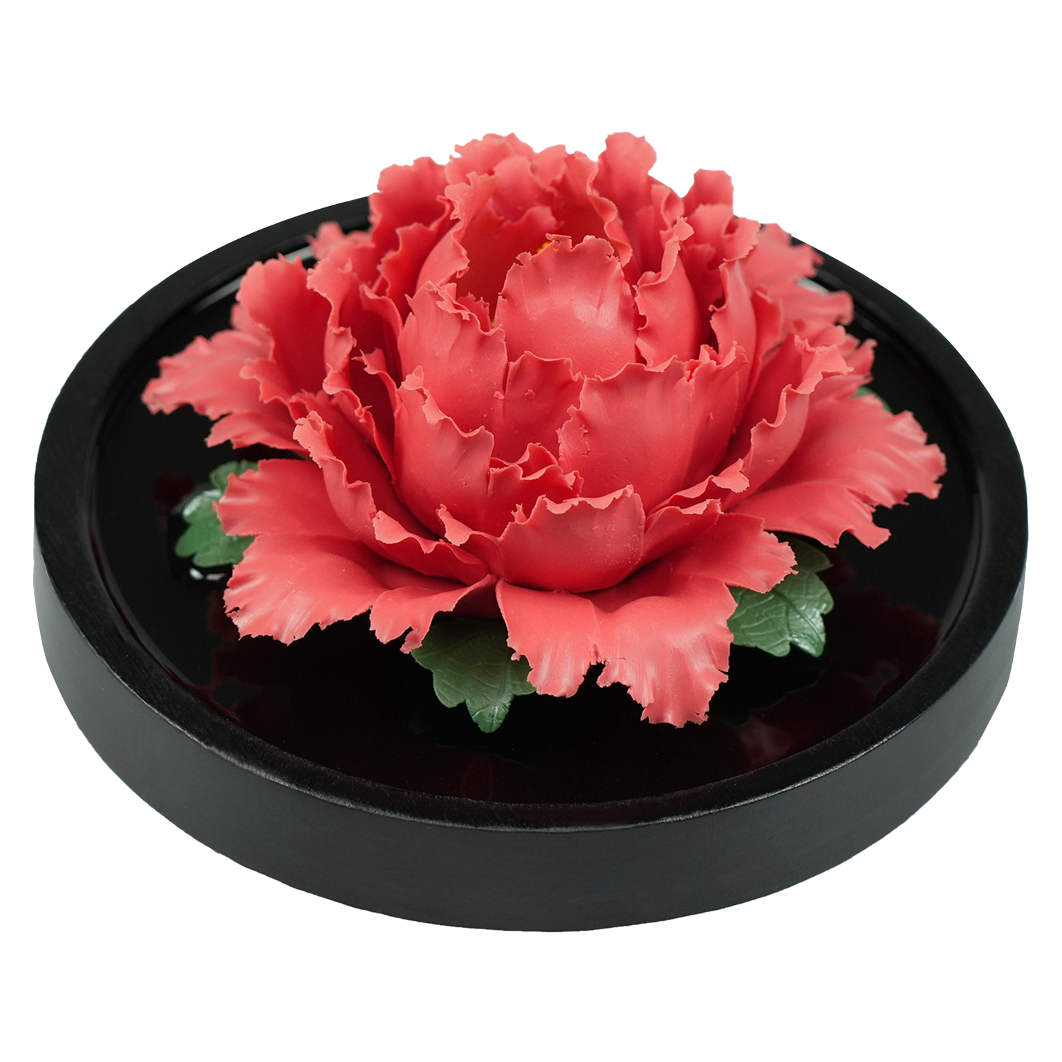 Luxury ceramic flower scent diffuser for home in red, peony, displayed from side