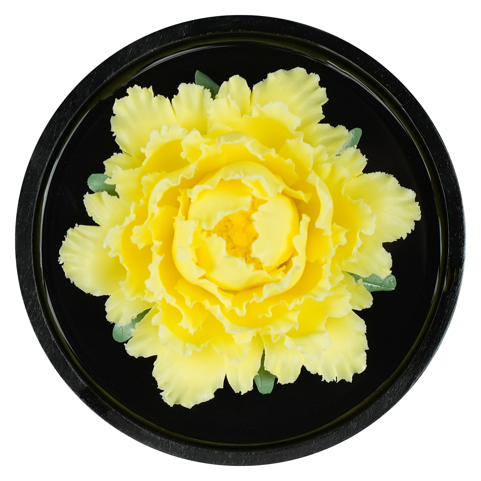 Luxury ceramic flower scent diffuser for home in bright yellow, peony, displayed from above