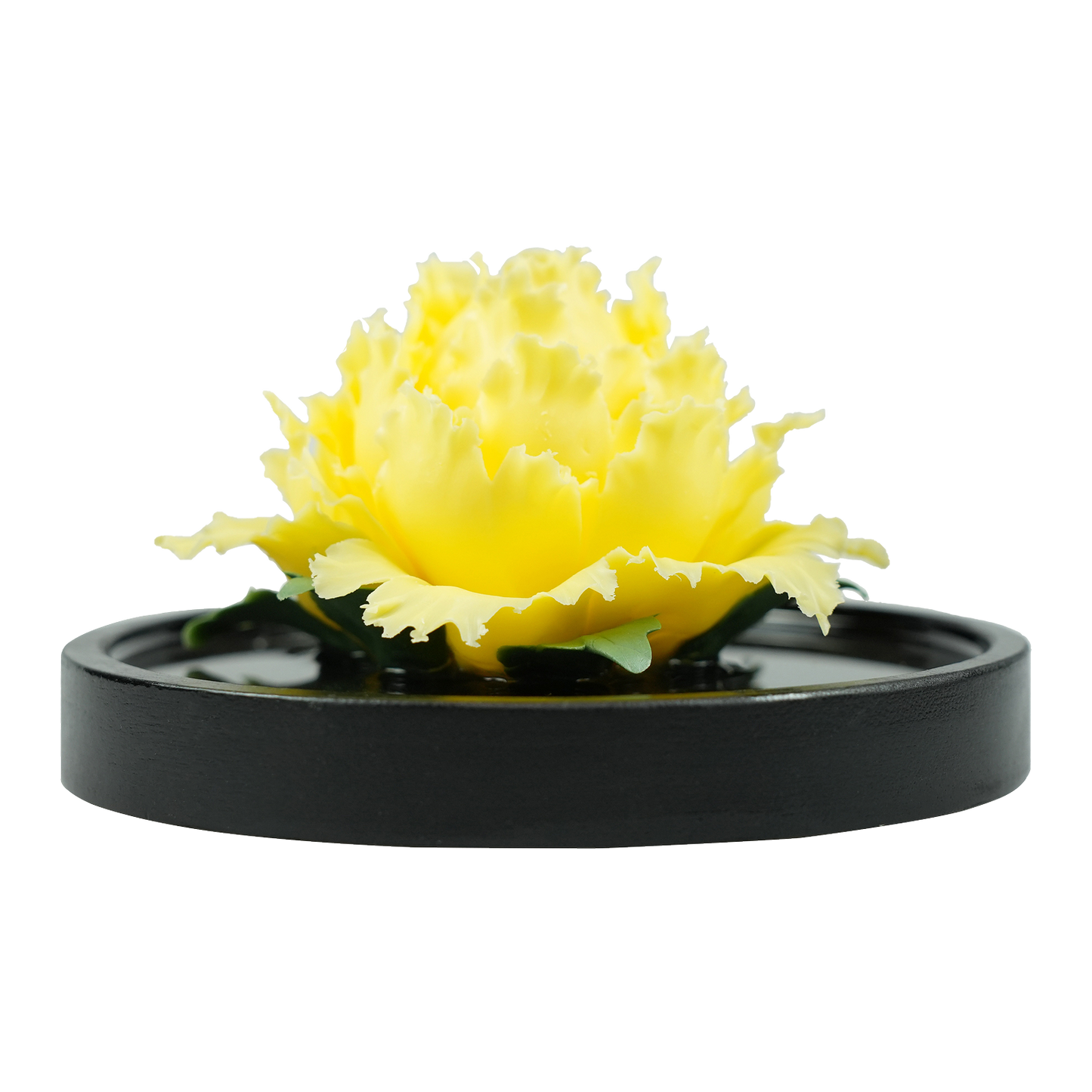 Luxury ceramic flower scent diffuser for home in bright yellow, peony, displayed from front