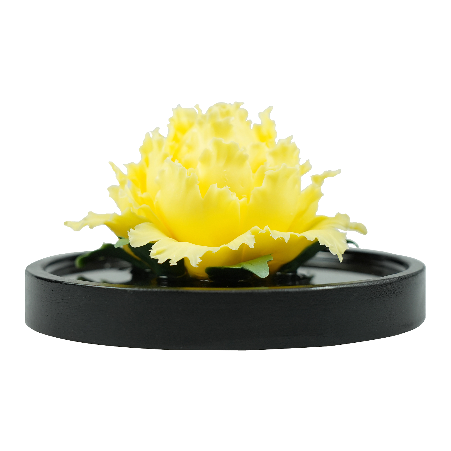 Luxury ceramic flower scent diffuser for home in bright yellow, peony, displayed from front
