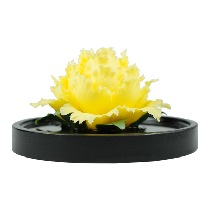 Luxury ceramic flower scent diffuser for home in bright yellow, peony, displayed from front